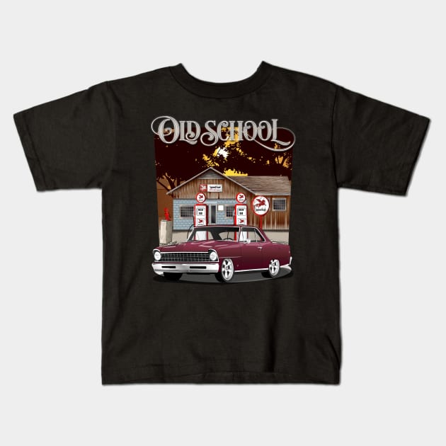 1967 Madeira Maroon Chevrolet Nova Old School Print Kids T-Shirt by RPM-ART